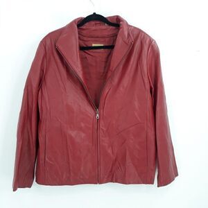 Vtg Midnight Velvet Jacket‎ Faux Leather Moto Biker Zip Up Insulated Red Sz XL